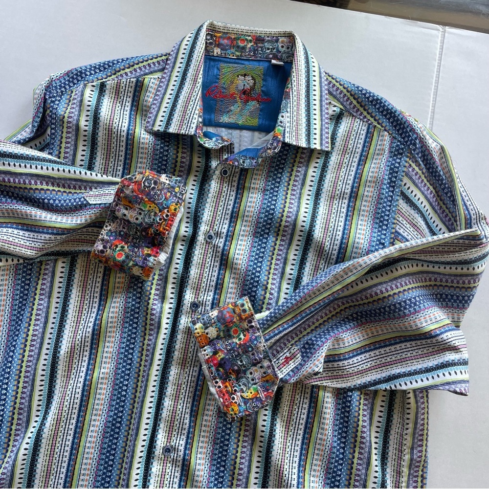 Robert Graham Men's Button Shirt Multicolor Striped Size Large - Picture 15 of 15